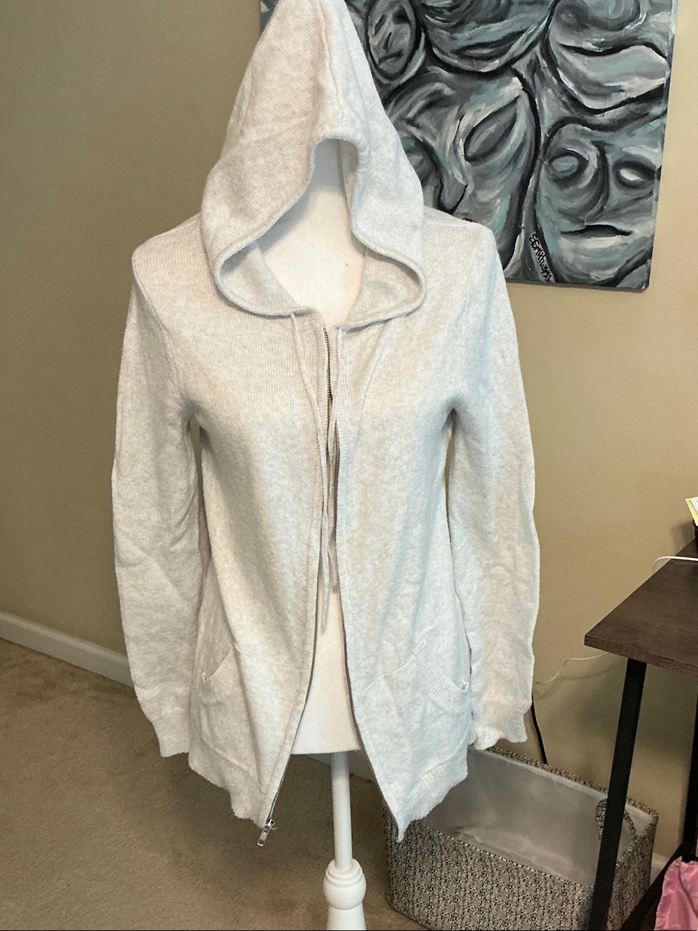Old Navy Heather Light Gray Zip-Up Hooded Cardigan